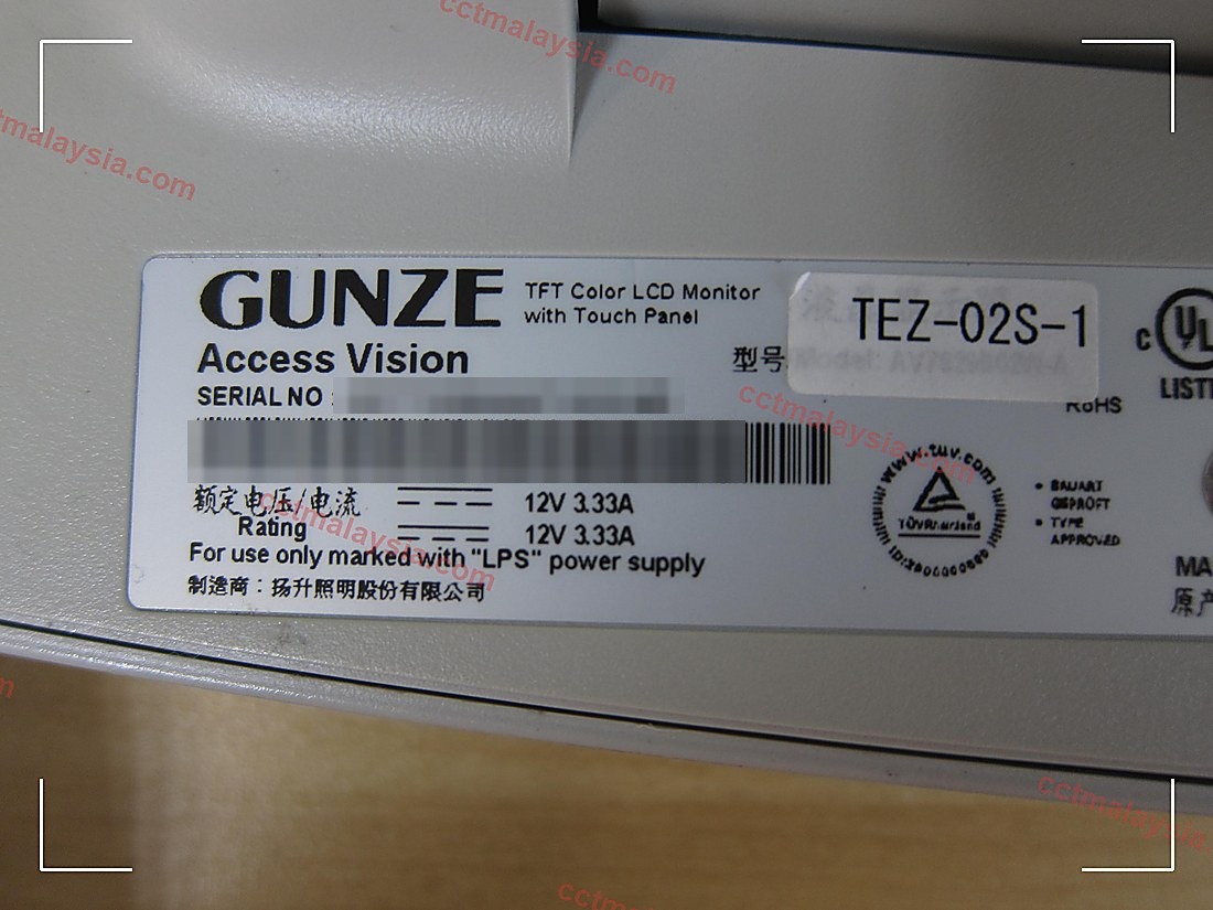 GUNZE nameplate — model TEZ-02S-1 (serial masked)
